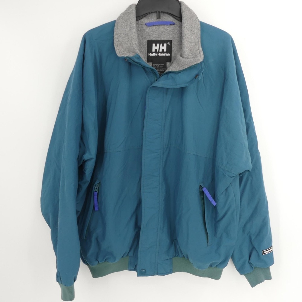Helly Hansen Jacket Teal Blue Full Zip Fleece Lined Outdoor Winter Men's Large